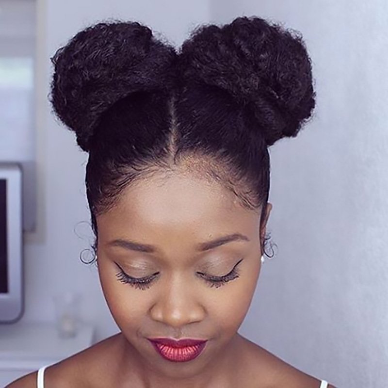 Woman with mini mouse buns for Natural hair